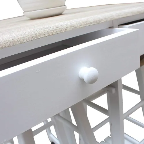 Vista 6 de FCH Drop Leaf Mesa de comedor con juegos de sillas para cocina pequeña, 3 piezas, carrito de cocina de madera con ruedas, 2 taburetes redondos y 2