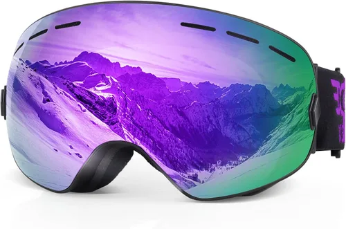 Vista 16 de EXP VISION Gafas de esquí de snowboard para hombres, mujeres y jóvenes, antiempañamiento OTG, gafas de nieve de invierno, lentes desmontables