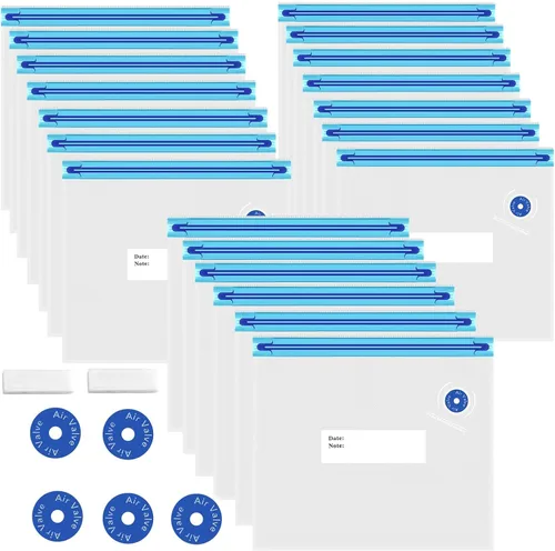Vista 9 de Bolsas Sous Vide 28 piezas, sin BPA, reutilizables, con válvula de aire, almacenamiento de alimentos de doble capa para cocinar, almacenar alimentos