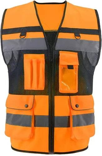 Vista 8 de Chaleco de Seguridad Reflectante de Alta Visibilidad Chaleco de Construcción para Hombres y Mujeres Negro