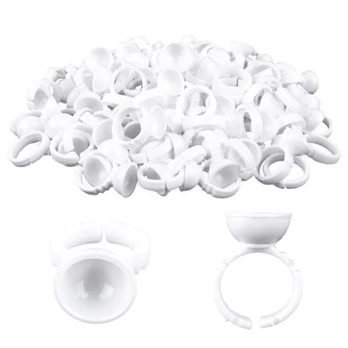 Vista 7 de G2PLUS Soportes de pegamento para pestañas postizas, 100 PCS bandejas desechables para pestañas, paleta de pegamento de plástico rosa