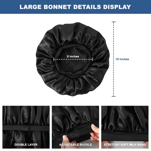 Vista 3 de Gorro para hombre, gorro de doble capa para dormir, gorro de dormir ajustable con banda elástica, gorros de satén de seda para trenzas de cabello