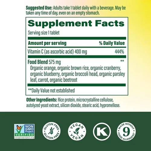 Vista 2 de MegaFood Ultra C 400 mg - Suplemento vegano de apoyo inmunológico de vitamina C, suplemento de vitamina C hecho con alimentos reales que incluyen