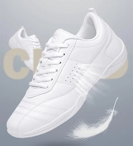 Vista 3 de DADAWEN Zapatos de animación para adultos y jóvenes, zapatos de animadora blancos para mujeres, zapatos de baile, atléticos, deportivos