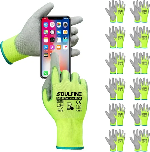 Vista 17 de DULFINE Guantes de trabajo ultrafinos con revestimiento de PU - 12 pares, excelente agarre, carcasa de nylon guantes de trabajo de seguridad