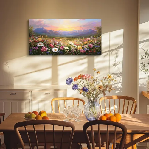 Vista 4 de crmotu Arte de pared de paisaje grande, arte de pared de flores, decoración de pared floral, arte de campo de margaritas para paredes, pinturas