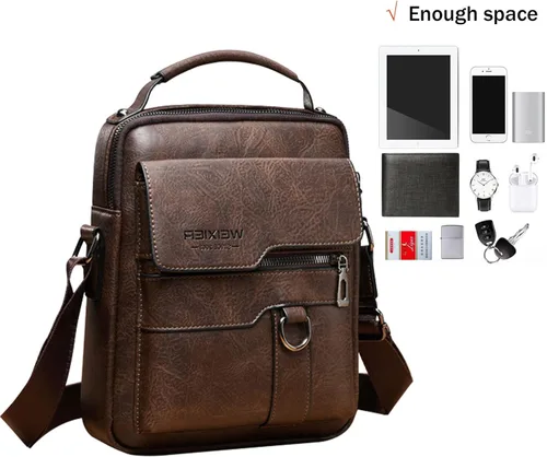 Vista 5 de Bolsa de mensajero para hombre, de piel sintética, bolsa de hombro, bolsa de viaje, bolso de hombre, bolso casual, bolsa de mano con personalidad