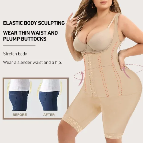 Vista 2 de Faja moldeadora de cuerpo faha colombiana fajas entrenador de cintura acero hueso abierto entrepierna, reductor de faja bbl post cirugía