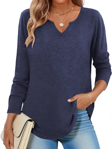 Vista 12 de Zeagoo Camisas de manga larga para mujer, blusas casuales con cuello en V