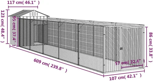 Vista 3 de vidaXL Casa para Perros con Techo Antracita 46.1"x239.8"x48.4" Acero Galvanizado