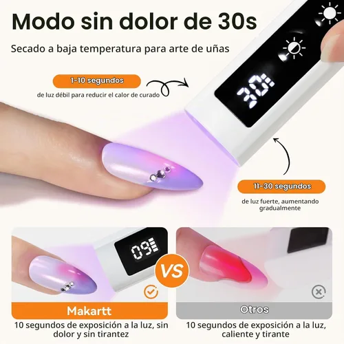 Vista 4 de Makartt - Lámpara de uñas LED de mano con modo indoloro para curar gel constructor blanco-1