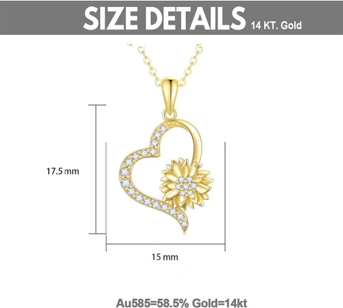 Vista 5 de SISGEM Solid 14k Gold Sunflower Heart Necklace for Women, Real Gold Flower Necklace You are May Sunshine Necklace Fine Jewelry Gifts for Wife