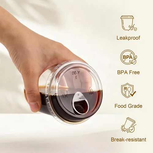 Vista 2 de Paquete de 50 vasos de plástico transparente de 12 onzas con tapas para sorber, tazas de café helado desechables gruesas para llevar bebidas frías