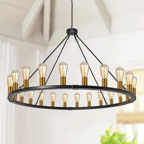 Vista 25 de Lámpara de araña de madera de granja de 19.49 pulgadas, lámpara rústica de comedor de 4 luces, lámpara de araña de altura ajustable, iluminación