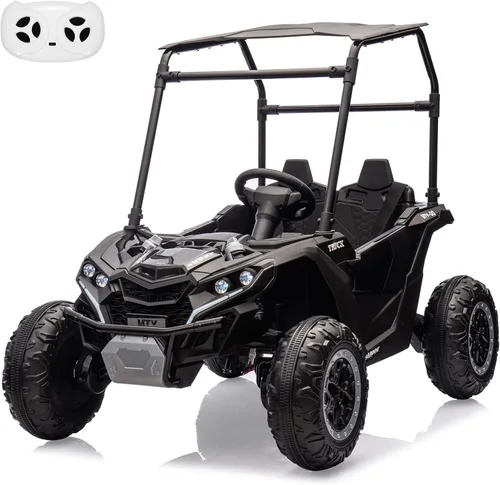 Vista 9 de Coche de paseo de 24 V para niños, juguete eléctrico todoterreno UTV de 2 Negro
