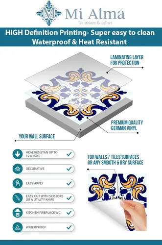 Vista 2 de Backsplash - Calcomanías para azulejos de despegar y pegar, juego de 24 murales, calcomanías de vinilo para baño y cocina, calcomanías de pared