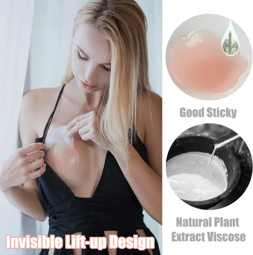Vista 2 de Sticky Bra for Breast Lift Pasties Nipple Covers Invisible Silicone Adhesive Bra Petals Stick on Bra