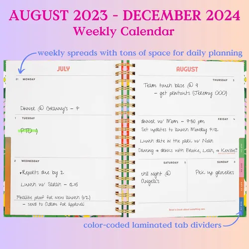 Vista 2 de ban.do Agenda diaria 2023-2024, agenda semanal mediana de agosto de 2023 a diciembre de 2024, diario de cuidado personal de tapa dura, planificador