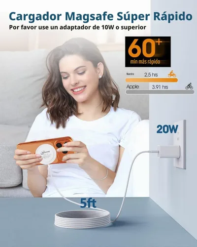 Vista 5 de Paquete de 2 cargadores inalámbricos magnéticos, almohadilla de carga rápida de 15 W con adaptador de enchufe PD de 20 W, cable USB C de 5 pies
