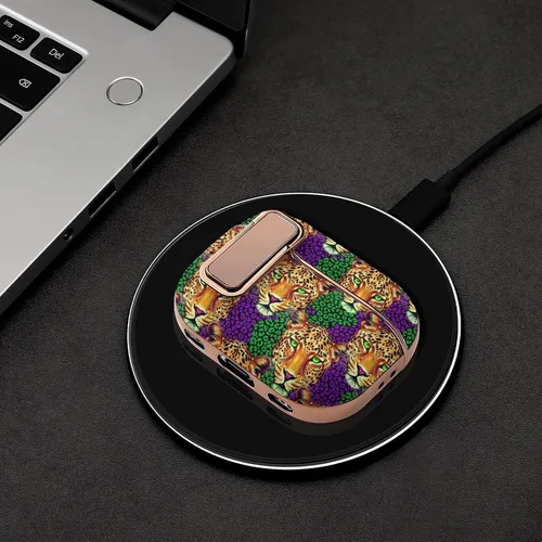 Vista 4 de Funda para auriculares compatible con Airpods Pro 2, estampado de leopardo de guepardo, plástico, con bloqueo, protección a prueba de golpes