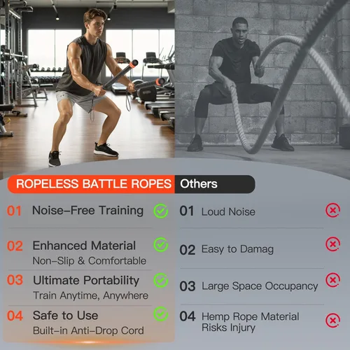 Vista 3 de Cuerdas de batalla sin cuerda de AddWin, cuerdas de entrenamiento con peso mejoradas para hombres y mujeres, gimnasio en casa y entrenamientos HIIT