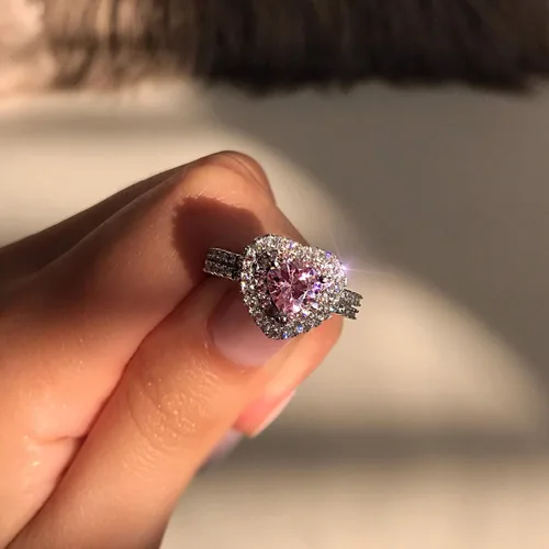 Vista 17 de Iumer - Anillo de zircón de dos piezas con incrustaciones de diamantes de imitación artificiales para mujer, talla 6-10.