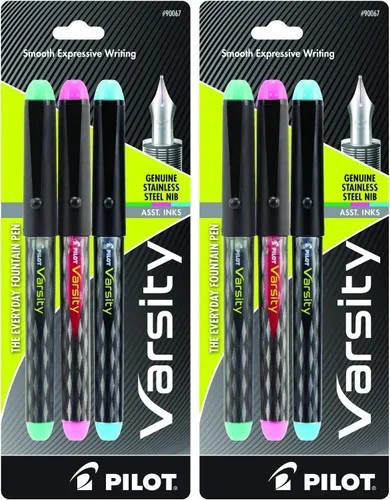 Vista 6 de PILOT Precise Varsity - Plumas fuente precargadas, de punta media de acero inoxidable, tintas negra/azul/violeta, 3 unidades (90022)