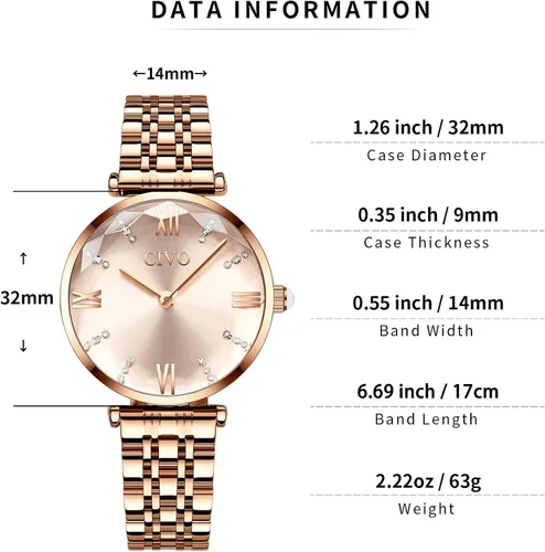Vista 8 de CIVO Watches for Women 32mm Analog Quartz Watch Stainless Steel Dress Womens Watch Waterproof Fashion Elegant Wrist Watch Luxury Diamond Ladies