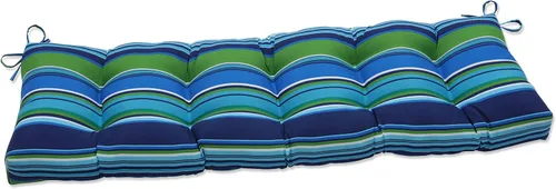 Vista 13 de Pillow Perfect - Cojín capitoné a rayas, resistente a la intemperie y la decoloración, para sofá de mimbre/columpio de exterior, bordes cuadrados