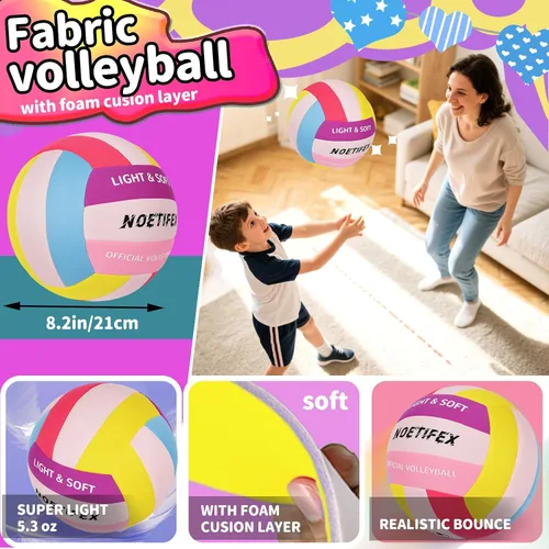 Vista 5 de Pelota de vóleibol suave - Tela súper suave y ligera para práctica en interiores, segura y silenciosa, ideal para niños, jóvenes, principiantes
