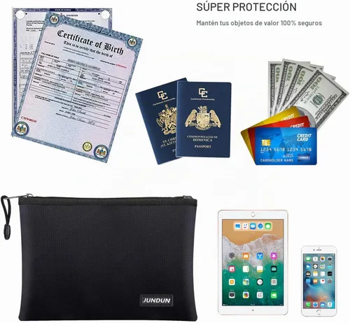 Vista 4 de Jundun - Bolsas de documentos ignífugas, de 13.4 x 9.4 pulgadas, impermeables y resistentes al fuego, con cremallera para archivos, documentos A4