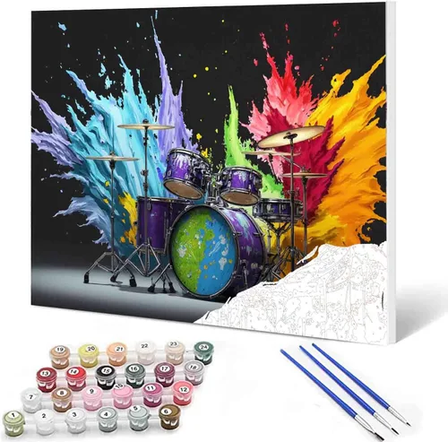 Vista 14 de Aihonmin Graffiti instrumental, paquete de 6 pinturas por números para adultos, kit de pintura musical por números, sobre lienzo para principiantes