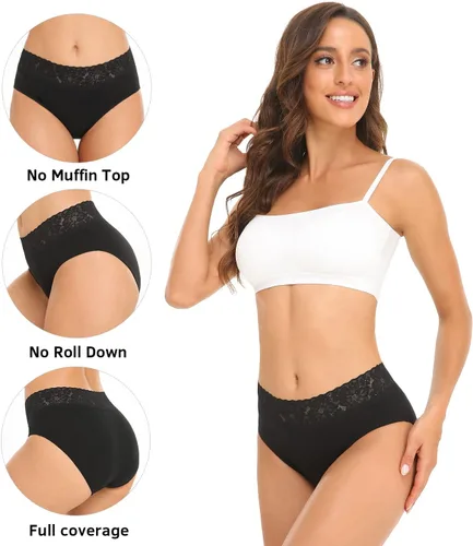 Vista 2 de RHYFF Ropa interior de algodón para mujer, calzones de bikini de encaje suave, hipster, bragas elásticas completas, paquete de 5