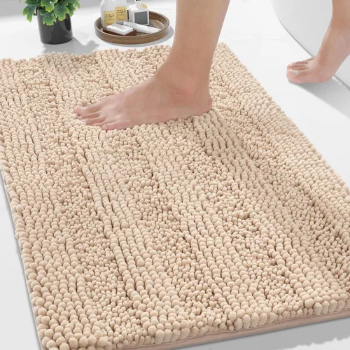 Vista 124 de Yimobra Tapetes de baño lavables, de chenilla súper suave y absorbente, para suelo y alfombra, de secado rápido, antideslizante, para bañera y Beige