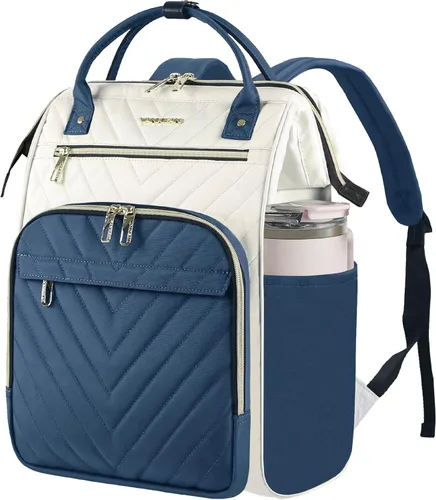 Vista 13 de VANKEAN Mochila para portátil de 17 pulgadas para mujeres y hombres, bolsa de trabajo de computadora de moda, Beige-café, 15,6 pulg., 7702
