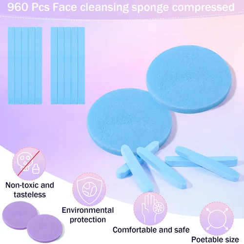 Vista 4 de Mifoci 960 esponjas faciales comprimidas para esteticistas, almohadillas de esponja de eliminación de maquillaje para mujeres, spa exfoliante facial