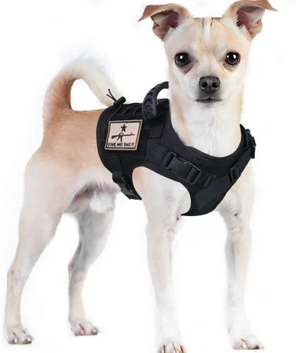 Vista 12 de Arnés táctico de entrenamiento para perros, chaleco de trabajo al aire libre, ajustable, militar, Molle, arnés con mango de goma (XS (paquete de 1)