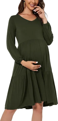 Vista 4 de Smallshow Vestido de maternidad con volantes y manga larga para mujer