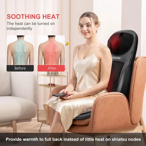 Vista 8 de COMFIER Masajeador de manos inalámbrico con calor, 3 niveles de compresión y calefacción, masajeador Shiatsu de cuello y espalda, almohadilla