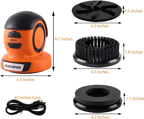 Vista 5 de YEECOPON Rascador de hielo eléctrico 3 en 1 para automóviles y hogar - Descongelador de mano inalámbrico, limpiador y pulidor, motor de 500 RPM
