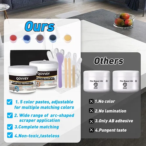 Vista 4 de Kit de reparación de encimera de cuarzo para azulejos y fibra de vidrio (color a juego), kit de reparación de granito y bañera, 4 onzas de porcelana