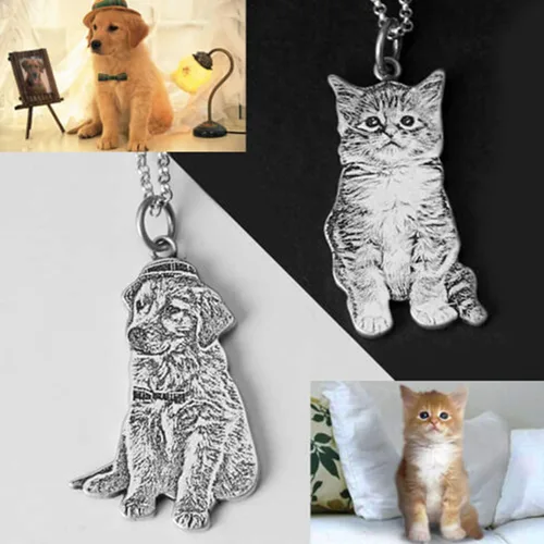 Vista 2 de LONAGO Collar personalizado con foto plata de ley 925 personalizada, collar con imagen de perro y gato con nombre grabado, regalo para mujeres