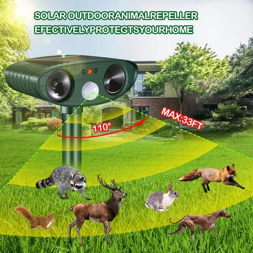 Vista 2 de Disuasorio ultrasónico para gatos, dispositivo disuasorio alimentado por energía solar con luz intermitente, disuasorio ultrasónico para gatos