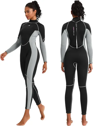 Vista 9 de Traje de neopreno para mujer, de 3 mm con cremallera trasera, traje completo para buceo y natación Neoprene Diving Suits Keep Warm in Cold Water