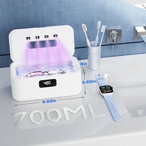 Vista 8 de TEBAL Limpiador ultrasónico de joyería, limpiador de joyas profesional de 50 Khz, máquina ultrasónica para joyas, anteojos, anillos, correa