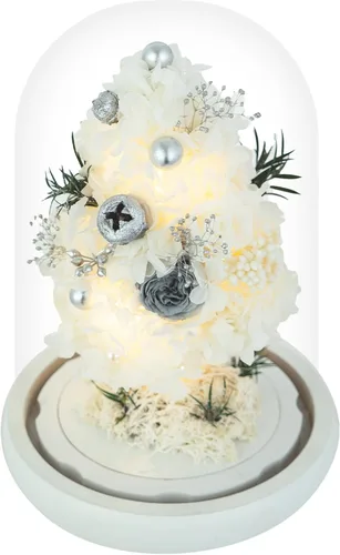 Vista 14 de GLAMOUR BOUTIQUE Mini flor preservada para árbol de Navidad en cúpula de cristal con luz, decoración de mesa de Navidad Flowers Forever de larga