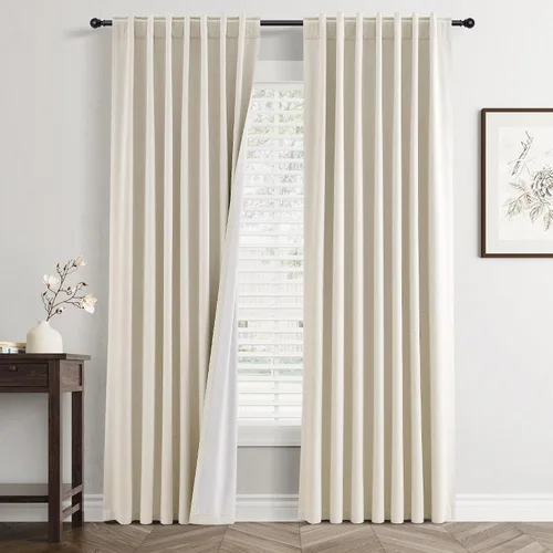 Vista 42 de Jowels - Cortinas opacas con pestaña trasera color beige cálido de 84 pulgadas de largo, 2 paneles para sala de estar y dormitorio, color beige