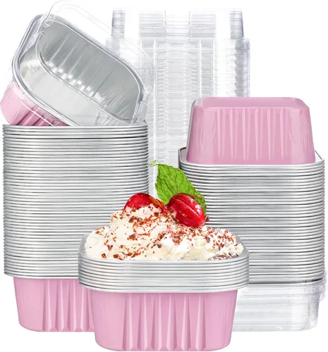 Vista 18 de EUSOAR - Moldes para pastel con tapas, 50 unidades de 300 ml/10 oz, moldes cuadrados desechables para cupcakes, recipientes de papel de aluminio