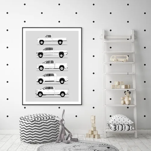 Vista 5 de Idea Network Póster hecho a mano compatible con Dodge 3500, arte de pared hecho a mano, decoración de Dodge Ram 3500 D-350 Generations History