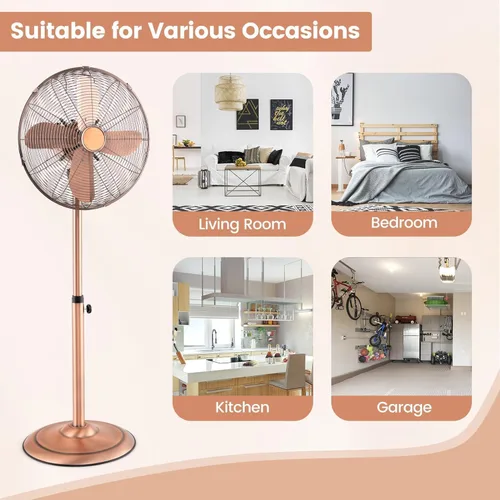 Vista 8 de LDAILY Ventilador de pedestal, ventilador oscilante de 16 pulgadas con 3 velocidades, velocidad ancha, altura y ángulo ajustables, ventilador
